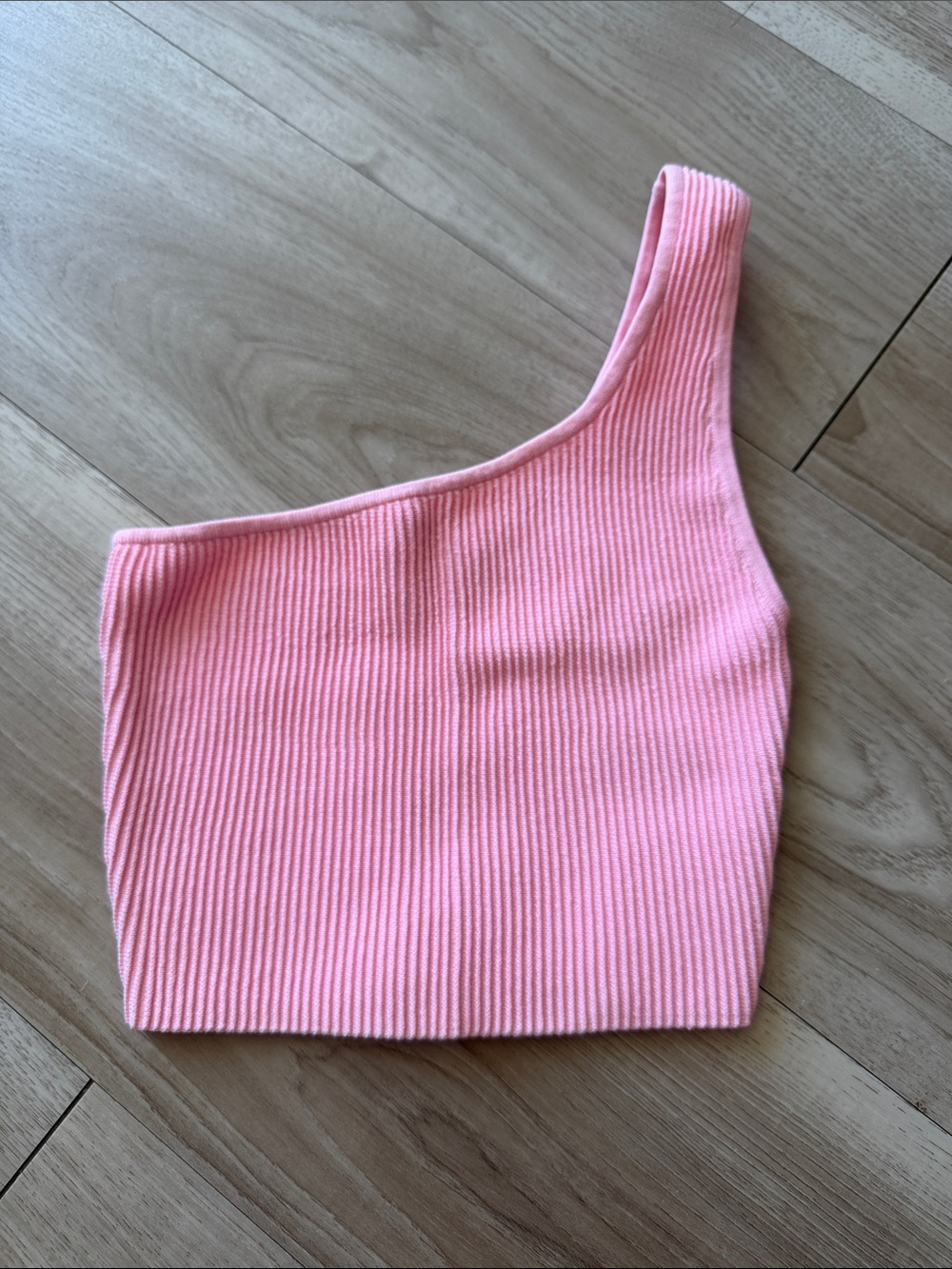 Babaton Pink One-Shoulder Ribbed Crop